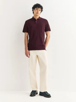 Bordeauxrood - Slim Fit - Piqué poloshirt met korte mouwen