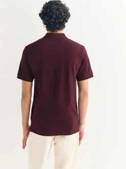 Bordeauxrood - Slim Fit - Piqué poloshirt met korte mouwen