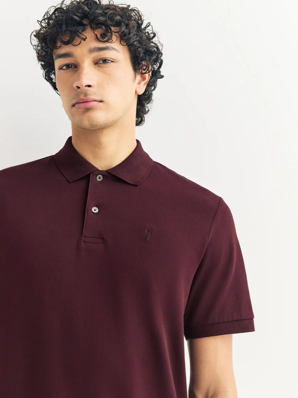 Bordeauxrood - Slim Fit - Piqué poloshirt met korte mouwen