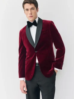 Bordeauxrood - Slim Fit - Signature Pontoglio Italiaanse fluwelen blazer met sjaalkraag