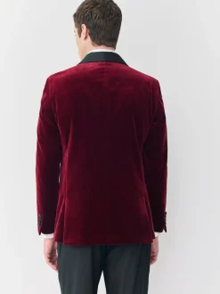 Bordeauxrood - Slim Fit - Signature Pontoglio Italiaanse fluwelen blazer met sjaalkraag