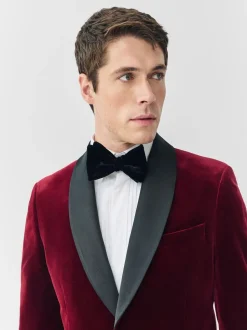 Bordeauxrood - Slim Fit - Signature Pontoglio Italiaanse fluwelen blazer met sjaalkraag