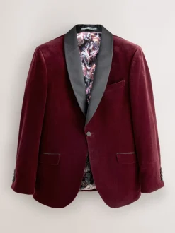 Bordeauxrood - Slim Fit - Signature Pontoglio Italiaanse fluwelen blazer met sjaalkraag