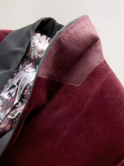 Bordeauxrood - Slim Fit - Signature Pontoglio Italiaanse fluwelen blazer met sjaalkraag