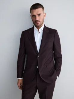 Bordeauxrood - Slim Fit - Signature Zignone flanellen colbert van Italiaanse wol-kasjmier blend
