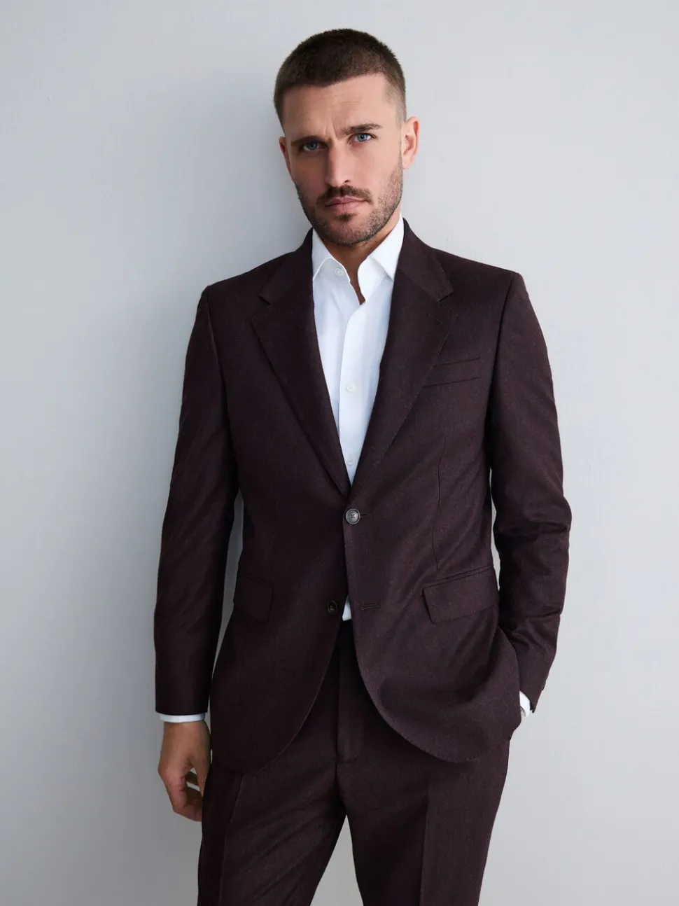 Bordeauxrood - Slim Fit - Signature Zignone flanellen colbert van Italiaanse wol-kasjmier blend