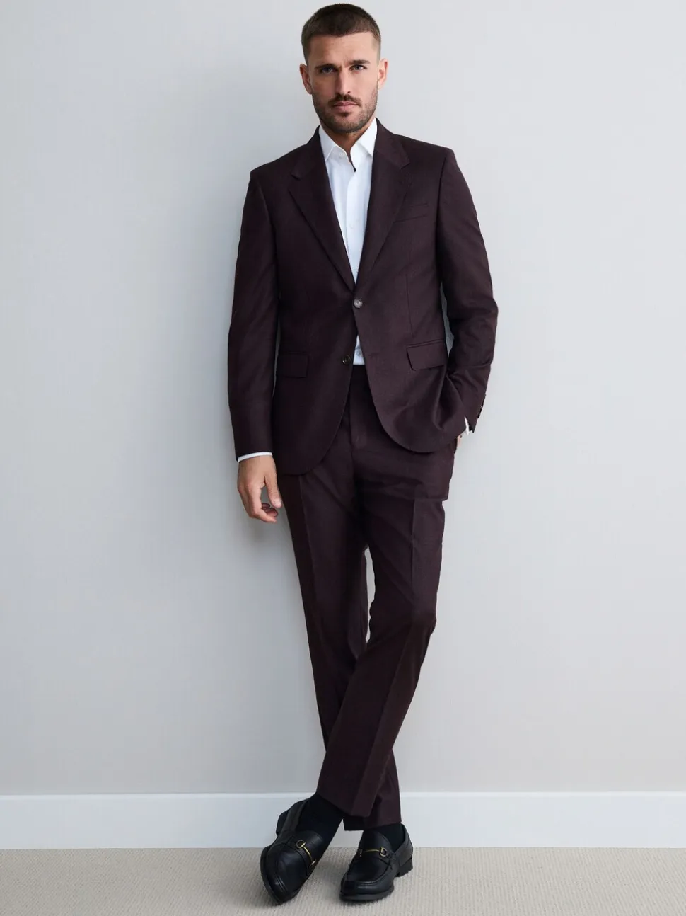 Bordeauxrood - Slim Fit - Signature Zignone flanellen colbert van Italiaanse wol-kasjmier blend