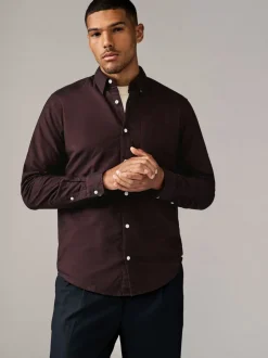 Bordeauxrood - Soft Touch Oxford Long Sleeve Shirt