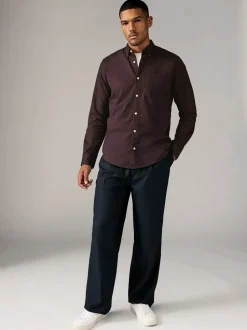 Bordeauxrood - Soft Touch Oxford Long Sleeve Shirt
