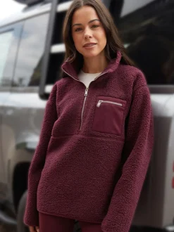 Bordeauxrood - Threadbare borgfleece met korte rits