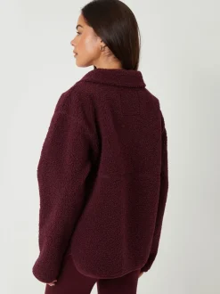 Bordeauxrood - Threadbare borgfleece met korte rits