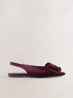 Bordeauxrood fluweel - Forever Comfort® ballerina's met strik, spitse neus en hielbandje