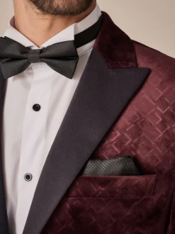 Bordeauxrood geometrisch - Slim Fit - Fluwelen blazer met patroon