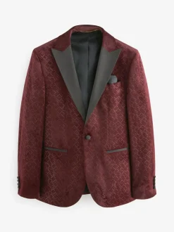 Bordeauxrood geometrisch - Slim Fit - Fluwelen blazer met patroon