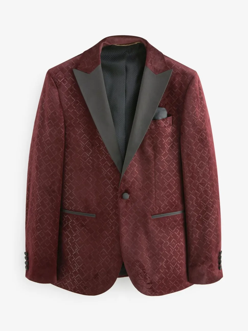 Bordeauxrood geometrisch - Slim Fit - Fluwelen blazer met patroon