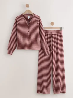 Bordeauxrood gestreept - Behaaglijke pyjama met lange mouwen