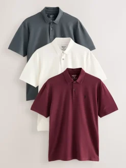 Bordeauxrood/antracietgrijs/Ecru Crème - Set van 3 jersey poloshirts met korte mouwen