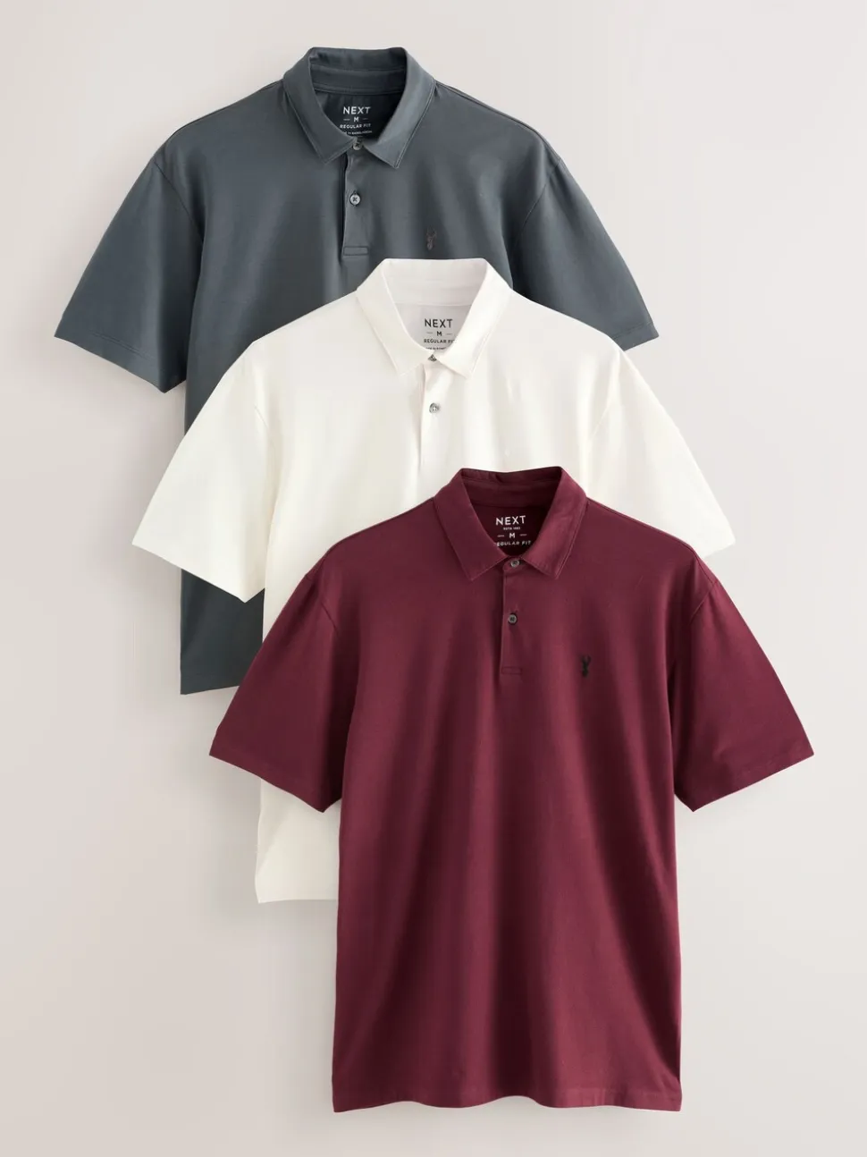 Bordeauxrood/antracietgrijs/Ecru Crème - Set van 3 jersey poloshirts met korte mouwen