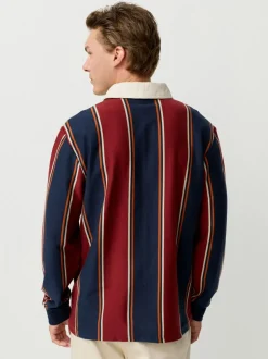 Bordeauxrood-marineblauw gestreept - Rugbyshirt