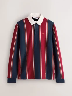 Bordeauxrood-marineblauw gestreept - Rugbyshirt