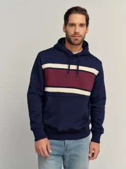 Bordeauxrood/Marineblauw/Ecru Wit - Pullover-hoody - Sweatshirt met colourblocking
