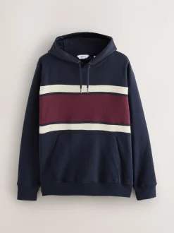 Bordeauxrood/Marineblauw/Ecru Wit - Pullover-hoody - Sweatshirt met colourblocking
