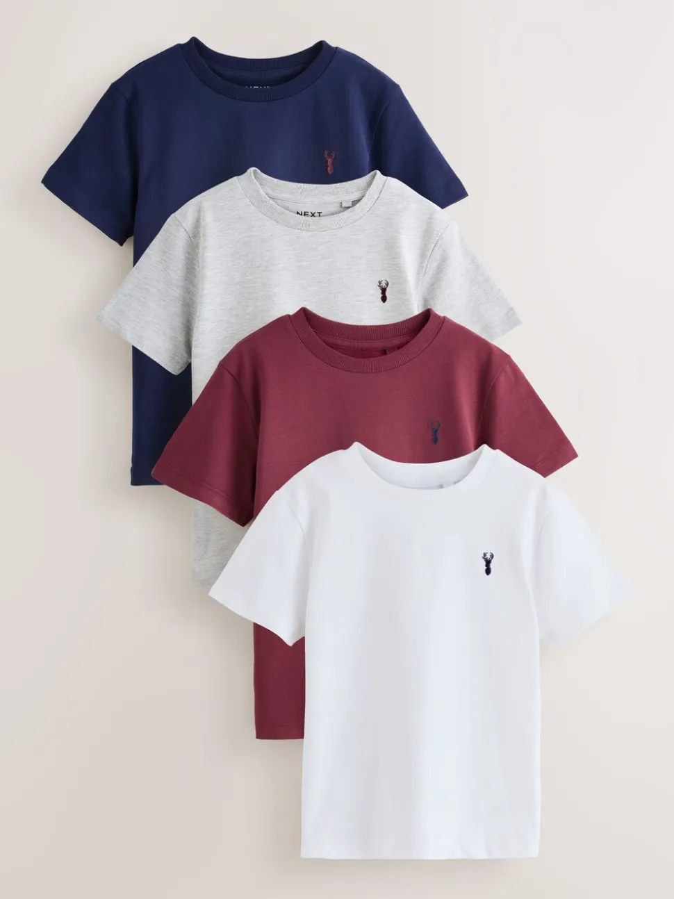 Bordeauxrood/wit - T-shirts met korte mouwen en geborduurd rendier, verpakking van 4 (3-16jr)
