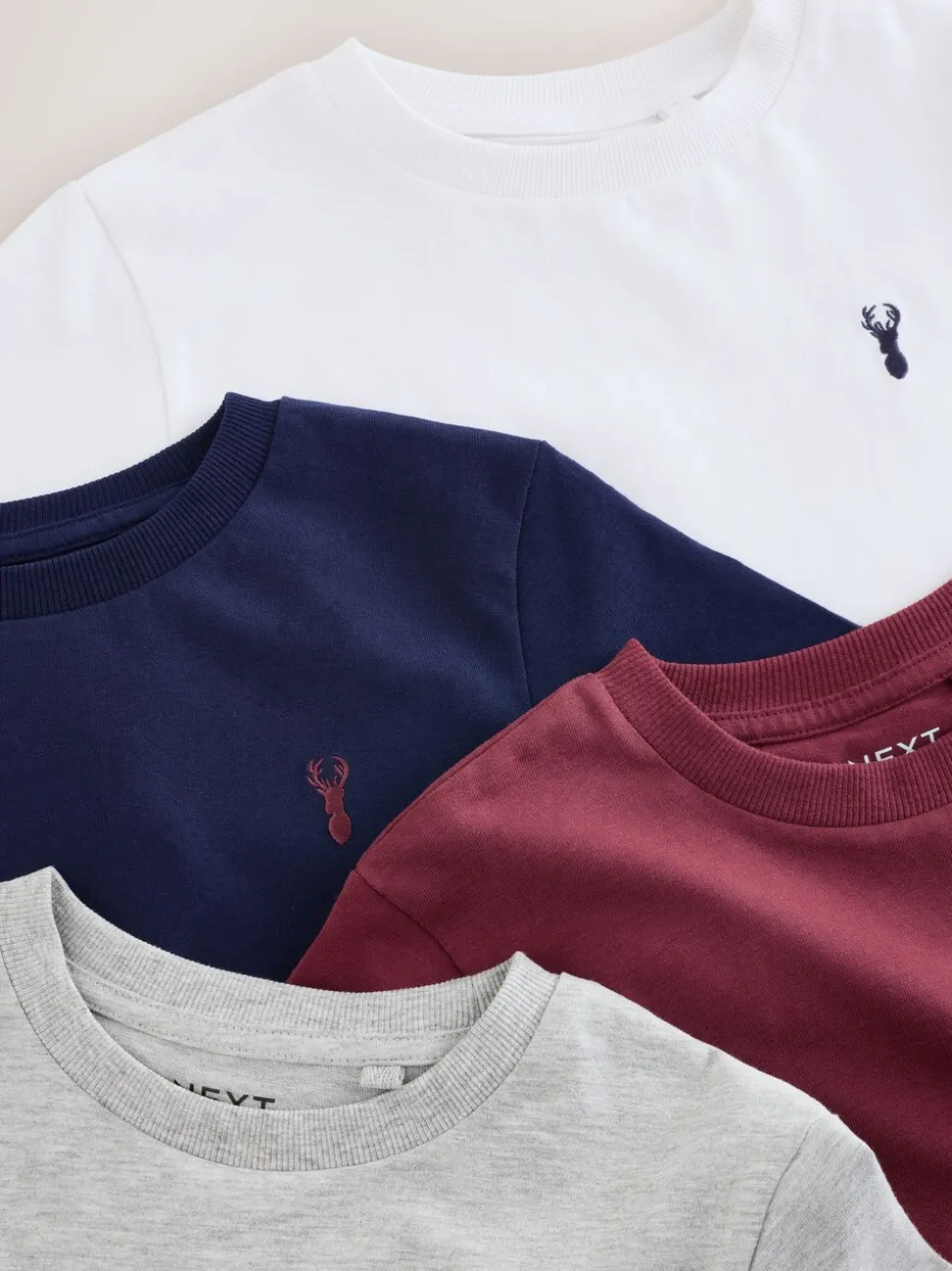 Bordeauxrood/wit - T-shirts met korte mouwen en geborduurd rendier, verpakking van 4 (3-16jr)