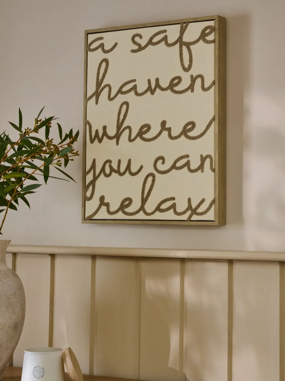Boucle Embroidered Relax Phrase Wall Art