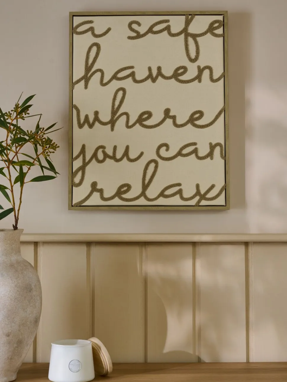 Boucle Embroidered Relax Phrase Wall Art