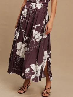 Brdeauxrood/ecru - Kew Collection Satin Midi Skirt