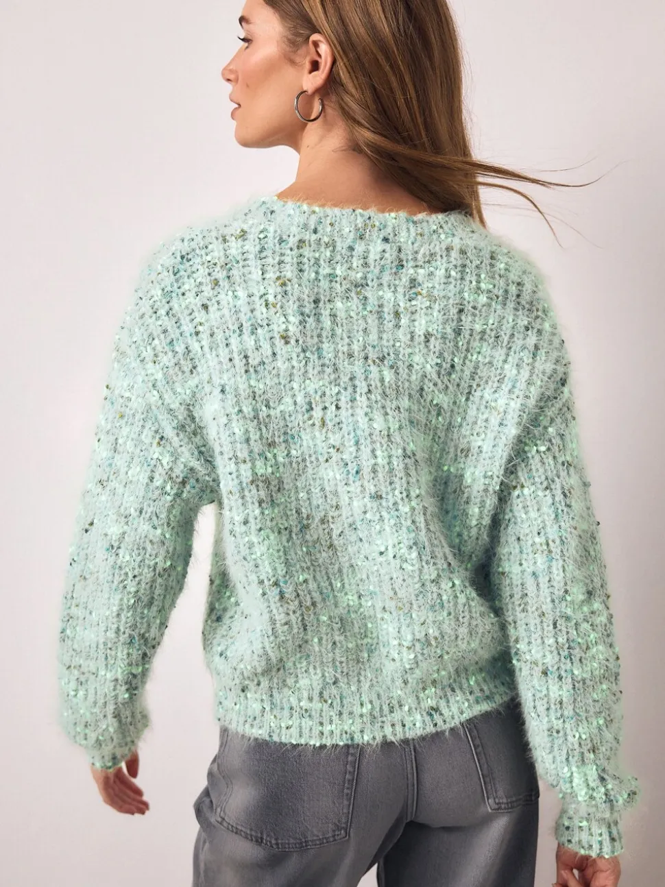 Bright Green Neppy - Fuzzy Texture V-Neck Cardigan
