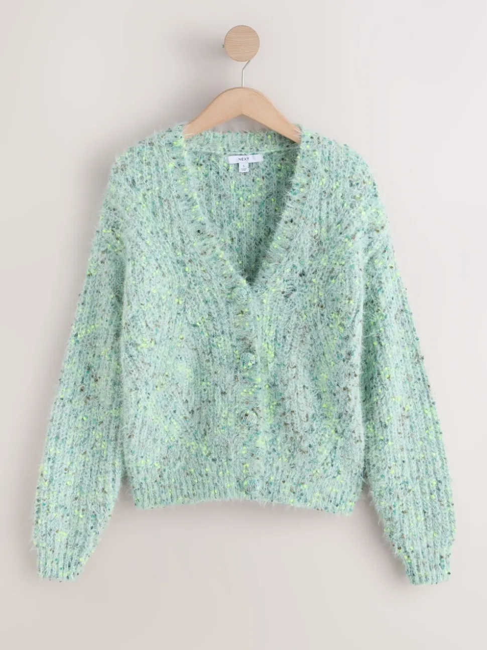 Bright Green Neppy - Fuzzy Texture V-Neck Cardigan