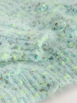 Bright Green Neppy - Fuzzy Texture V-Neck Cardigan