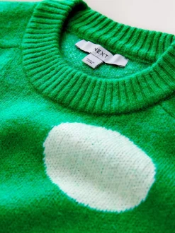 Bright Green Spot - Gebreide trui met ronde hals van wol