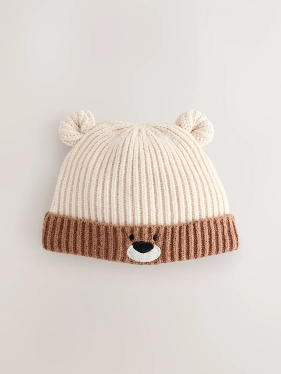 Bruin - Bear Face geribbelde Baby Muts (0mnd -2jr)
