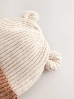 Bruin - Bear Face geribbelde Baby Muts (0mnd -2jr)