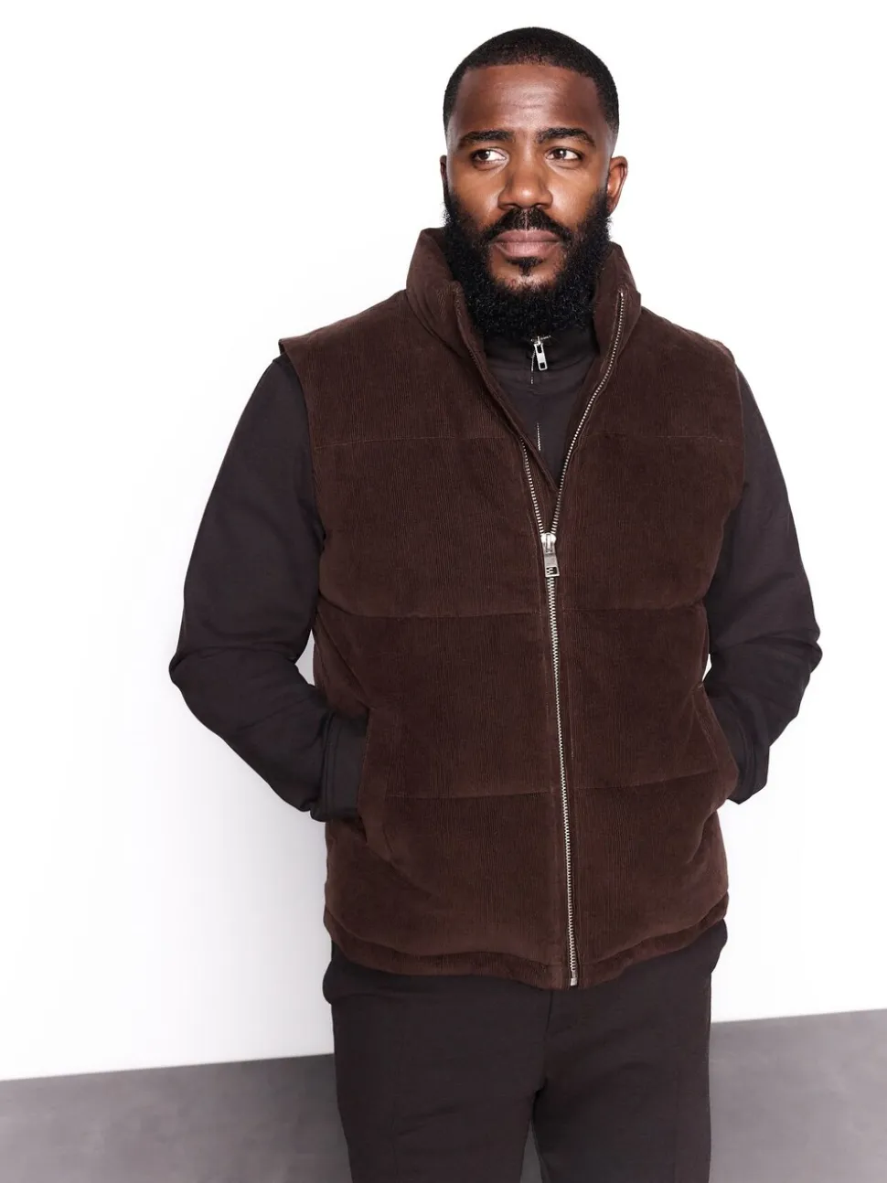 Bruin - Corduroy gewatteerde bodywarmer