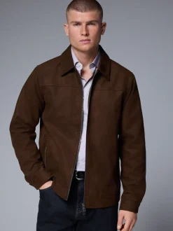 Bruin - Faux Suede Zip Through Collared Shacket