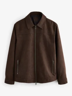 Bruin - Faux Suede Zip Through Collared Shacket