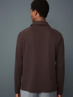 Bruin - Lange mouwen - Polo met lange mouwen en wafeltextuur