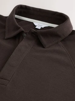 Bruin - Lange mouwen - Polo met lange mouwen en wafeltextuur