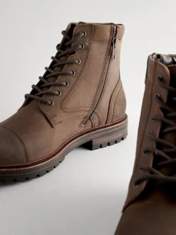 Bruin - Leather Toe Cap Zip Up Boots