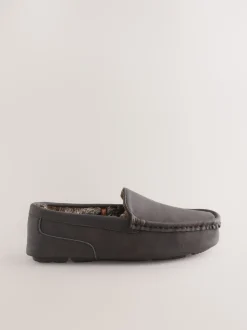 Bruin - Moccasinpantoffels met voering van imitatiebont