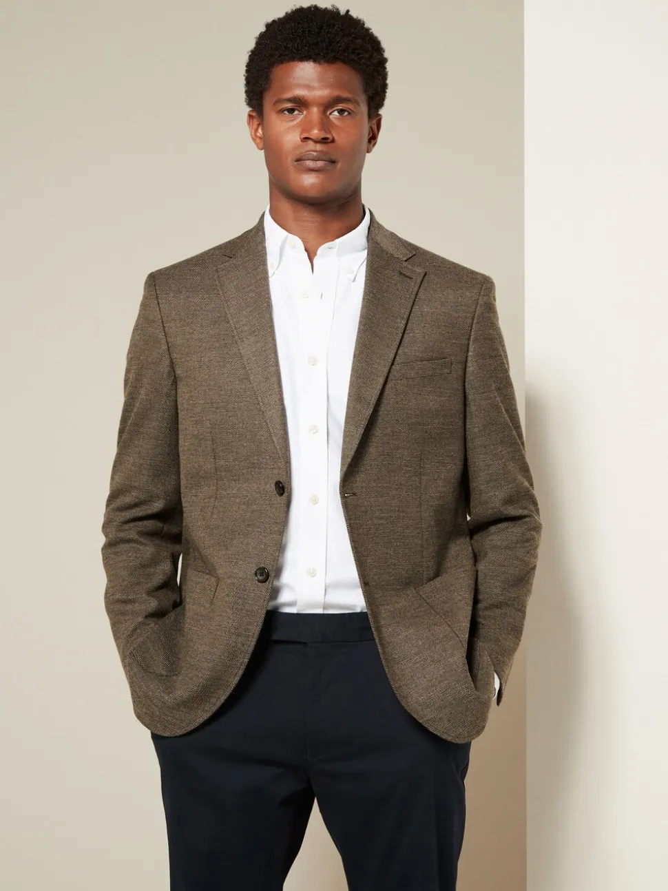 Bruin - Normale Pasvorm - Modieuze blazer met textuur
