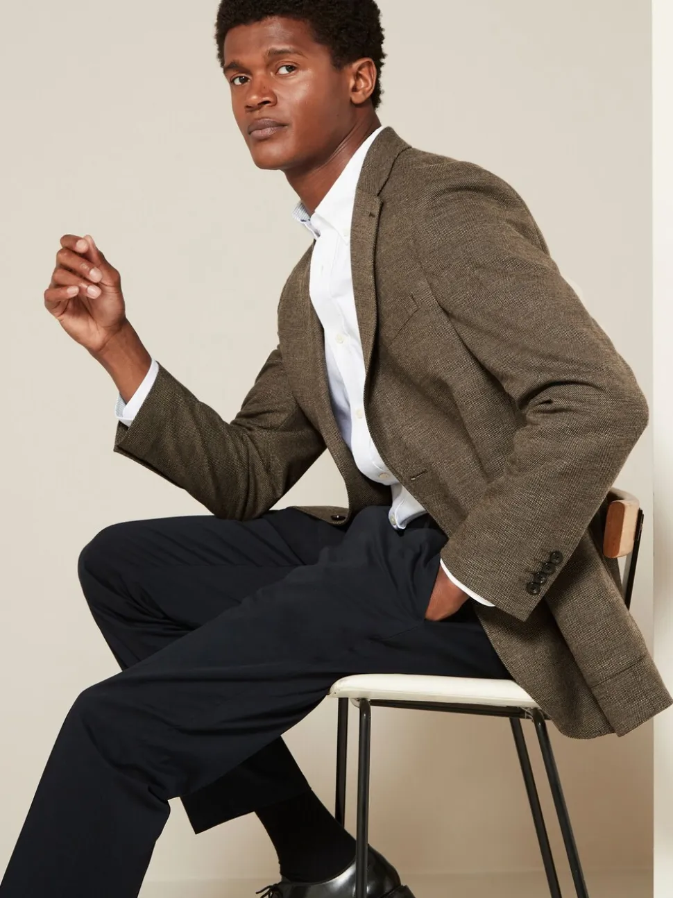 Bruin - Normale Pasvorm - Modieuze blazer met textuur