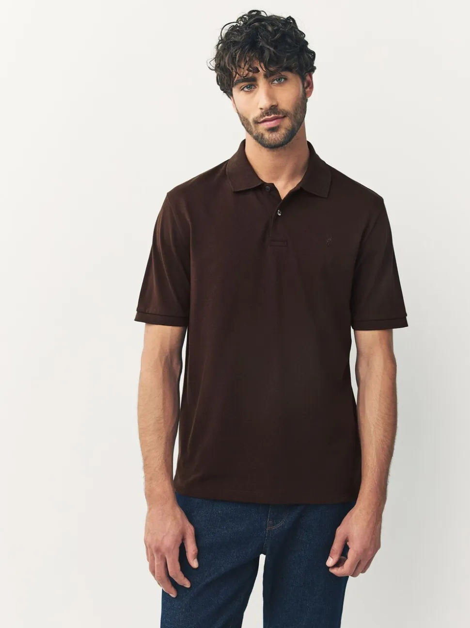 Bruin - Normale Pasvorm - Piqué poloshirt met korte mouwen