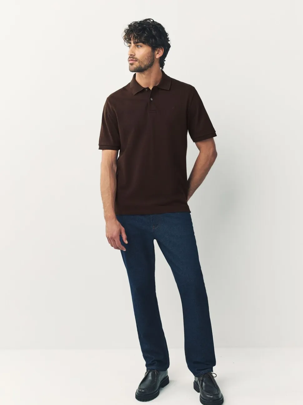 Bruin - Normale Pasvorm - Piqué poloshirt met korte mouwen