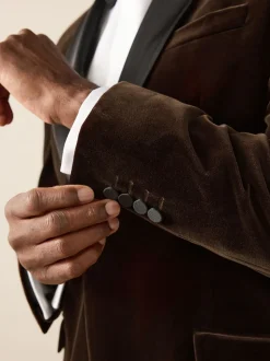 Bruin - Normale Pasvorm - Signature Pontoglio Italiaanse fluwelen blazer met sjaalkraag