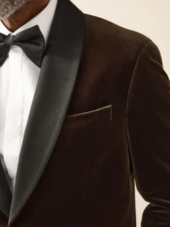 Bruin - Normale Pasvorm - Signature Pontoglio Italiaanse fluwelen blazer met sjaalkraag